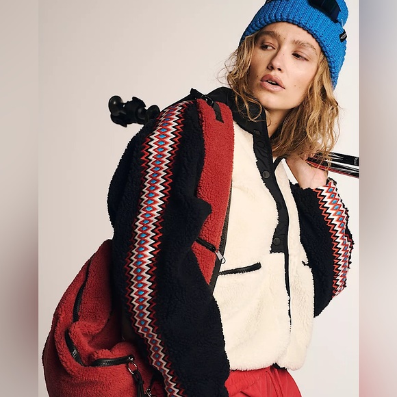 NEW Free People Hit The Slopes Printed Fleece Jacket - Picture 1 of 12